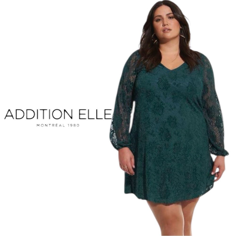 Addition Elle Forest Green Lace Swing Dress Plus Size 1X